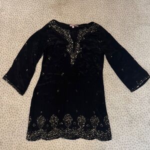 Calypso St. Barth Black and Gold Long Sleeve Dress